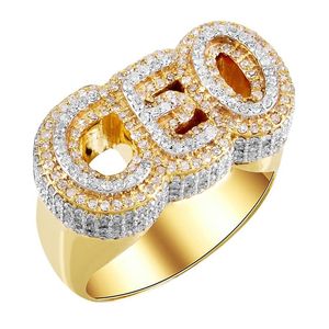 Bröllopsringar Två ton Guldfärg Dubbelskikt VD Brevfinger Ring för män Micro Pave A CZ Hip Hop Bling Smycken