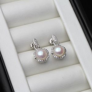 weiße perlenohrringe hängen großhandel-Bolzenmode Elegante natürliche Perlen Ohrringe Silber für Frauen Vintage Weiß Schwarz Süßwasser Ohrring Hängender Fine Schmuck