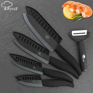 serrated' knife großhandel-Keramik Zoll Küchenmesser Gezahnte Brot Set Peeler Zirkonia Black Blade Fruit Chef Messer Vege Cook Tool