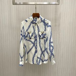 uzun yazlık bluzlar toptan satış-Milan pist gömlek ilkbahar yaz yaka boyun uzun kollu baskı tasarımcı bluzlar marka aynı stil kadın