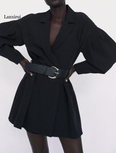 ceket romper toptan satış-Zarif Kadın Yaz Rahat Tulum Bodysuit Tulum Uzun Kollu Sashes Siyah Kadın Ofis Lady Tulum Tulum Giyim Kadın Ceketler