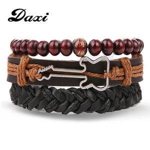 Charm Bracelets DAXI Beads Leather Bracelet Brown Guitar Vintage Multi Layer Men S Classic Rope Chain Jewelry Gift