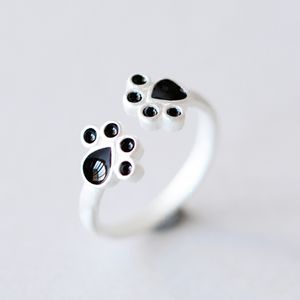 bebek kuyumcu yüzüğü toptan satış-Sevimli Çift Kedi Köpek Ayı Pençe Açılış Parmak Yüzük Kadınlar Kızlar Için Trendy Hayvan Takı Alaşım Bebek Ayak İzleri Yüzükler Güzel Hediyeler