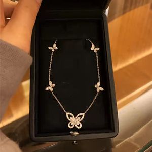 High End Sterling Silver Necklaces Diamond Single Double Five Butterfly Pendants INS Women Jewelry With Gift BOX