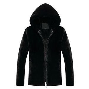 zip up fluffy coat toptan satış-Erkek Ceketler Erkek Kış Faux Kürk Siyah Kapüşonlu Sahte Ceket Büyük Boy Sıcak Kabarık Rüzgarlık Erkek Zip Yukarı Palto Erkekler OU