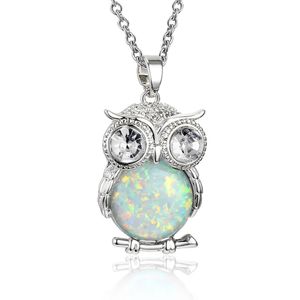 Vit Opal Owl Pendant Sterling Silver Kvinnor Man Halsband för Party Smycken Gift