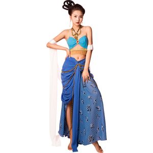 Fairy Cosplay Stage Wear Sexig Dunhuang Flying Dress Blue Etnic Style Dance Clothing Festival Party Fancy Asian Costume