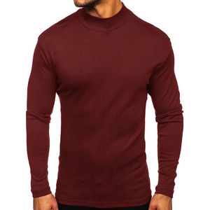 renk yaka t-shirt toptan satış-Sonbahar Kış Erkekler Yüksek Yaka Tops Bottomhirts Erkek Uzun kollu Katı Renk Rahat T Shirt Tees Kalın Slim Cut Tasarım Kazaklar