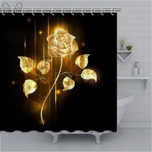 Colorful Flower Gold Rose Oil Painting Big Ben Bathroom Shower Curtain Frabric Waterproof Polyester With Hooks Curtains