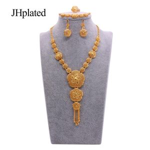 African Dubai K Gold Plated Filled Bridal Jewelry Sets Wedding Gifts Jewellery Necklace Earrings Ring Bracelet Set For Women