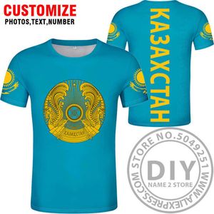 camisa hecha a medida al por mayor-Kazajstán T Shirt DIY Gratis Nombre personalizado Número de nombre Kaz Camiseta Nación Nación Bandera KZ Rusa Kazakh Country College Print Ropa X0602