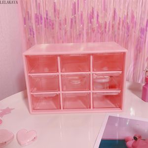 Raster roze plastic sieraden doos sakura desktop lade puin kabinet vrouwen meisje cosmetische lippenstift make up organizer opbergdozen zakken cases
