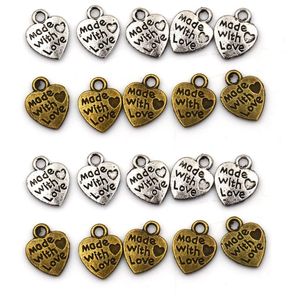 Charms Hand MADE WITH LOVE Heart Pendants Necklace Alloy Metal Beads For DIY Jewelry Bracelet Making