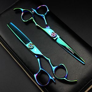 tipos de tesoura venda por atacado-Tesoura de cabeleireiro Japonesa Cabeleireiro Razor Comb Set Professional Tesouras Verde Aço Inoxidável Tipo polegadas