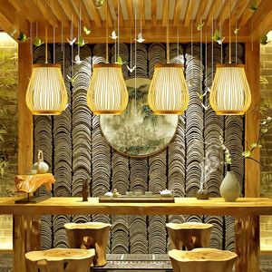 Chiński styl duszpasterski ręcznie tkana bambusowa sztuka wisząca jadalnia rattan drewna latarnia lampa sypialnia lampy wisiorek