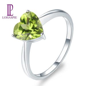 LP Drobne pierścienie biżuterii K K K K Biały Prawdziwy Złoty Naturalny Kamień mm Peridot Pierścień serca Solid dla kobiet Prezent