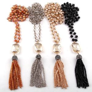 Hängsmycke Halsband Mode Bohemian Tribal Smycken Glass Crystal Rosary Chain Link Tassel