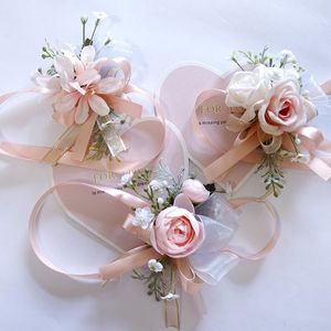Wholesale bridal sister for sale - Group buy Pins Brooches Silk Roses Champagne Pink Corsage Wrist Flowers For Bridesmaids Flower Brooch Bridal Sisters Wedding Accessories