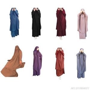 молитва хиджаб с рукавами оптовых-Этническая одежда Женщины шт Мусульманское молитвенное платье с длинным рукавом Hijab Scarf Химар и юбка набор Исламская Абая Полная длина KAFTAN HOTHE ALOPA