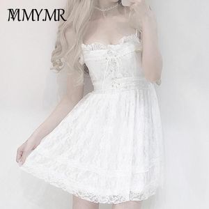 japanische roben frauen großhandel-Beiläufige Kleider Harajuku Japanische Fliege Sexy Weiße Spitze Kleid Zaraing Traf Vestidos Sommer Für Frauen Y2k MYMR ROBE FEMME