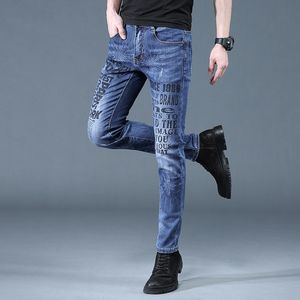 koreanische enge hosen großhandel-Herrenhose gedruckt vier Jahreszeiten Mid Taille Slim Qualität Kleine Bein Jeans Elastische junge koreanische enge Mode