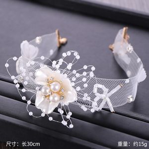 Vintage Wedding Bridal Crystal Headband Ribbon Rhinestone Crown Tiara Hair Band Jewelry Gold Leaf Pearl Hair Accessories Headdress Piece