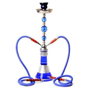 Exquisite Arabian Glass Hookah with full set double tubes smoking water pipe decorative pot blue black