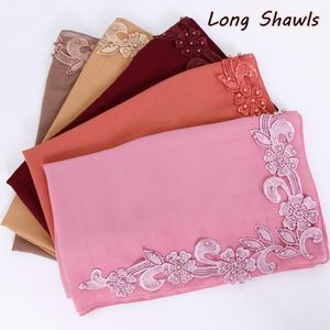 Scarves Bubble Chiffon Hijab Women Solid Color Head Scarf Floral With Beads Muslim Shawl Long Foulard Wraps Colors