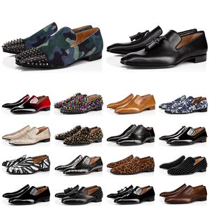 Wholesale heels rivet pu shoes for sale - Group buy men designer shoes red bottoms loafers black Camo Green White spikes Patent Leather Slip On Dress Wedding mens flats dress Shoe for Business Party