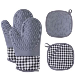 Wholesale oven gloves with silicone grip for sale - Group buy 4Pcs Heat Resistant Non Slip Silicone Oven Gloves BBQ Mitts Barbecue Grips Mittens Kitchen Pot Mats Potholders Dish Pads Set