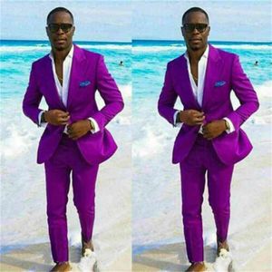 purple pant suits wedding оптовых-Последний релиз фиолетовый мужской костюм жених пляж свадебное на заказ платья мода повседневная куртка брюки костюм Homme Mariage