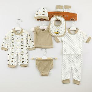 新生児の乳幼児の赤ちゃん男の子男の子服の下着トップスパンツ8個 セットコットン幼児ロンパースキッズアウトフィットジャンプスーツA381 H0824