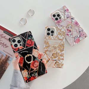 Blomstömmar Marmorband Ring Telefon Väskor för iPhone Pro max min x XR XS Plus SE Case Cover