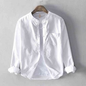 herren weißes oxford-shirt großhandel-Männer T Shirts Ankunft Baumwolle Oxford Marke Mode Weiße Hemden für Männer Stehkragen Solid Hemd Herren Chemise Camisa Cvap
