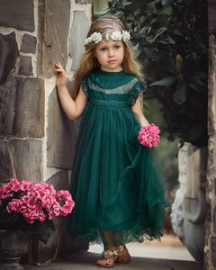 grün abgefüllt großhandel-Ins Mädchen Prinzessin Kleid Klassische Kinder Spitze Fly Sleeve Tüll Kleider Kinder Party Kleidung Ballkleid A7438