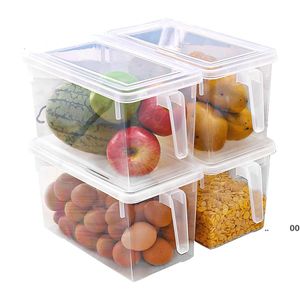 yiyecek koruyucuları toptan satış-Buzdolabı Organizatör Gıda Saklama Kabı Kapaklı ve Kolu Ile İstiflenebilir Temizle Taze Tutma Kutusu Mutfak Üretimi Koruyucu Konteynerler RRE10747