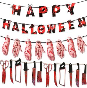счастливые руки оптовых-Хэллоуин крови ножи разрезать руку ноги бумаги баннер Horro Ghost Hallowen Decor Happy Halloween Party Decor для дома DIY