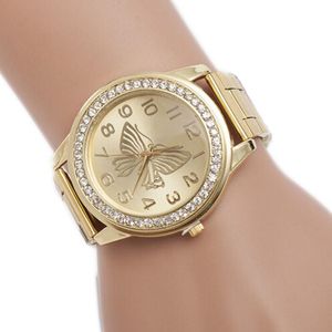 Wristwatches Fashion Luxury Gold Watches Women Crystal Butterfly Big Dial Quartz Dames Horloge Relogio Feminino