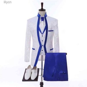 roupas brancas azuis reais venda por atacado-Design peças Branco Royal Blue Rim Stage Roupas para Homens Conjunto de Terno Mens Conjunto Ternos de Casamento Traje Noivo Tuxedo Formal