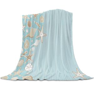 blaues streifensofa großhandel-Decken Bequeme Sofa Decke Starfish Shell Blau Streifen Junge Mädchen Baby Weiche Bett Dekoration Heimreise Flanell