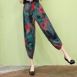 bloomer geniş legging toptan satış-Kadın Pantolon Capris Artı Boyutu XL Yaz Kadın Geniş Bacak Rahat Boho Bloomers Plaj Gevşek Ayak Bileği Uzunlukta Baskı Vintage Siyah