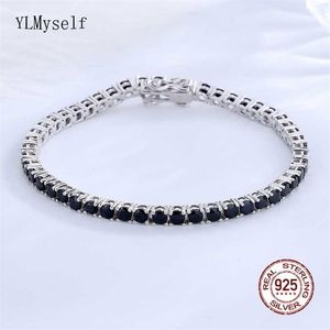 Solid Pure Silver cm Tennis Bracelet Pave mm Round Black Jet Zircon Elegant Real Jewelry For Women