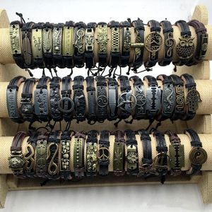 Lederen Armband Damesmode Polsbandjes Charm Punk Retro Bangle Hand Made Laag Zwart Bruin Mannen Sieraden Weave Vintage Armbanden voor Alloy Accessoires Gift