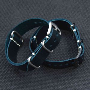 bracelete azul da nato venda por atacado-Genuine Leather Nato Strap mm mm mm Negro Azul Zulu Relógio Anel de Ring Buckle Homens Substituição Pulseira Pulseira Band Relógio Acessórios