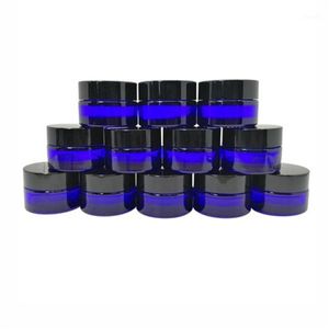 Wholesale 12 oz bottles with caps for sale - Group buy Storage Bottles Jars Cobalt Blue g Oz Round Glass Jars With Inner Liner And Black Plastic Caps Liners Empty Small Jar