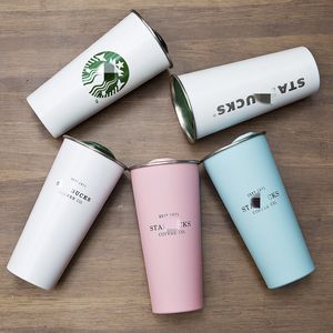 isolierte reise-kaffeetassen großhandel-Starbucks Neue Vakuum Isolierte Reise Kaffeezeichen Tasse Edelstahl Thermoskasse Spiralgradient Männchen und Weibchen