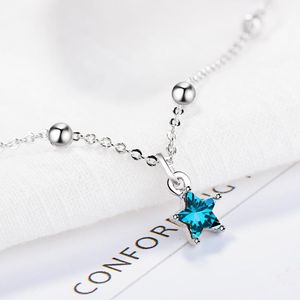 Charm Armbanden Romantische Pentagram Hanger Armband Blue Crystal Dames Sterling Zilver Kreeft Gesp Sieraden