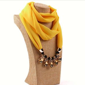 Scarves Fashion Designer Decorative Jewelry Necklace Crystal Beads Pendant Scarf Women Foulard Femme Head Hijab Scarfs