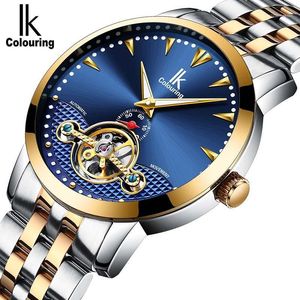 Colouring Mechanical Watch Men Skeleton Tourbillon Royal Blue Dial Automatic Self Wind Male Wristwatch Wristwatches