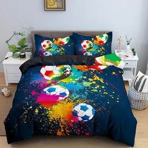 queen beds for kids toptan satış-Yatak Setleri Futbol Desen Lüks Nevresim Yastık Kılıfı Yatak Örtüsü İkiz Kraliçe Kral Yatak Odası Çocuklar Için